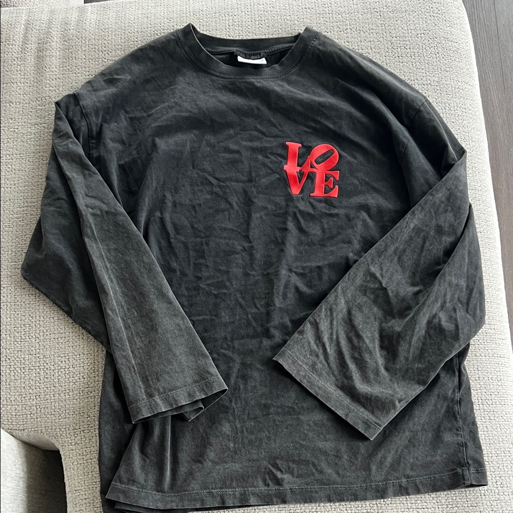 Zara Black Long Sleeve Tee with Red Graphic